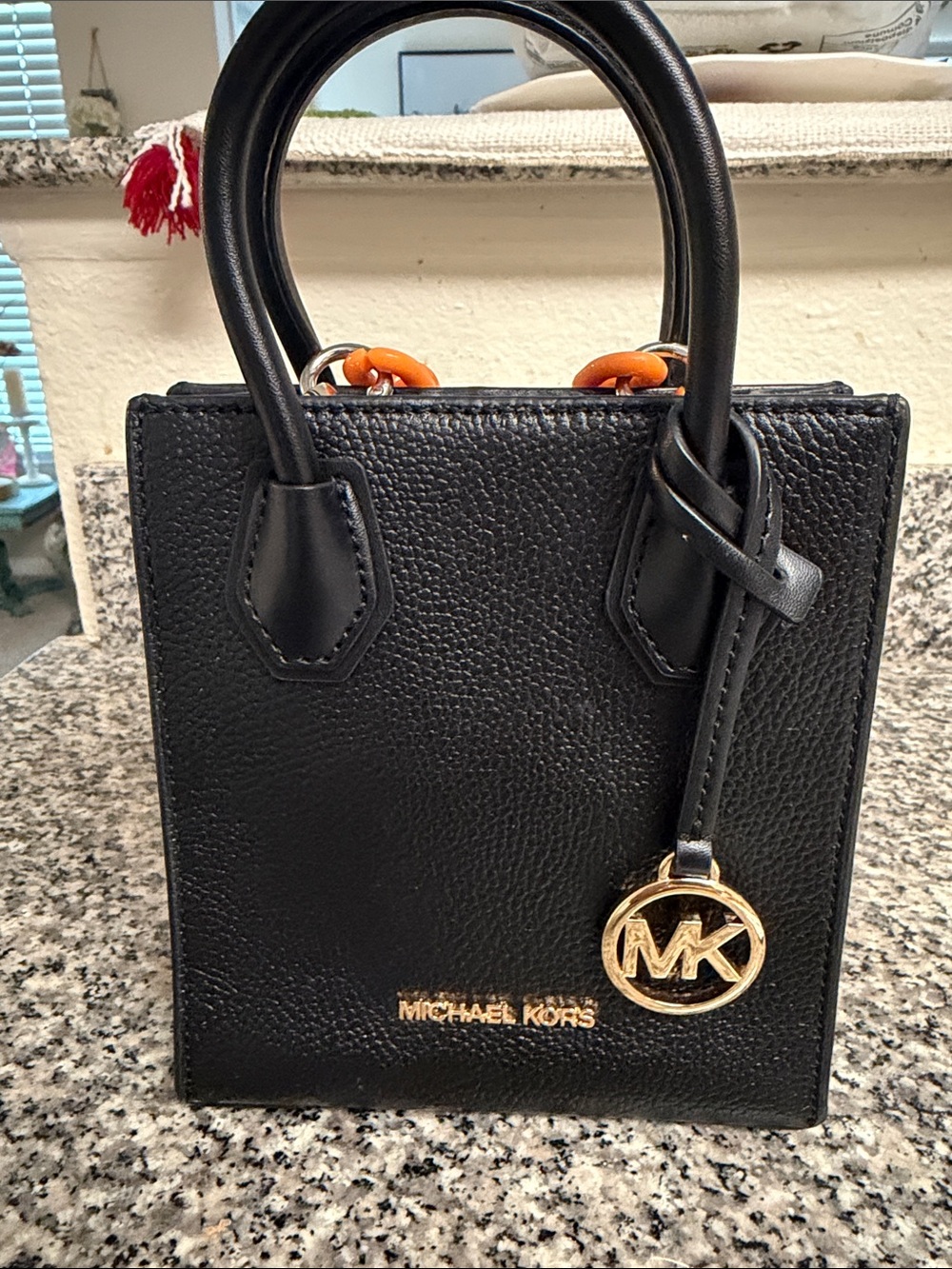 MK Leather Mini Tote with Gold Logo